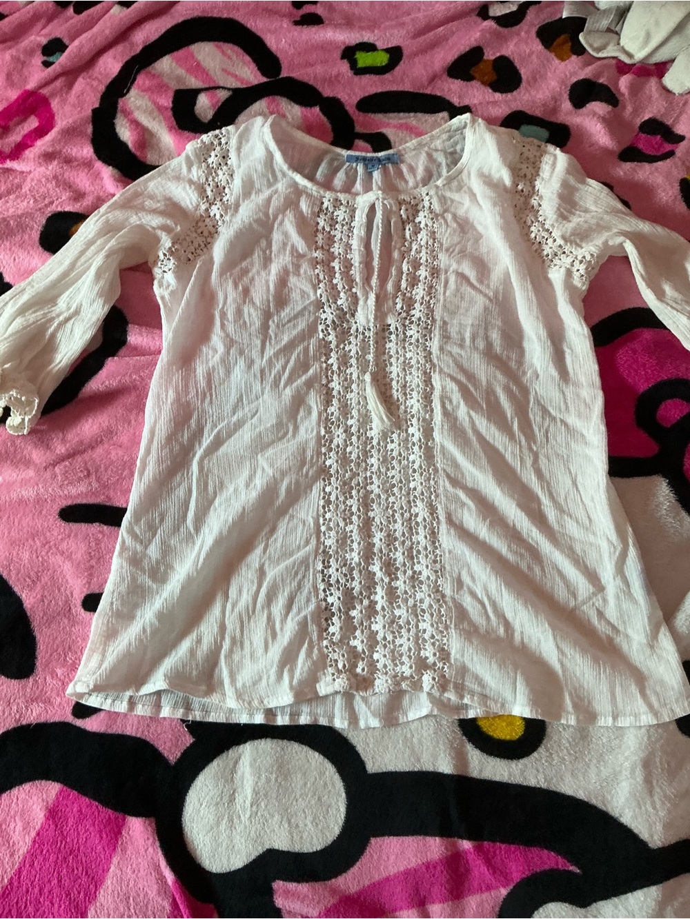 Solitaire White Crochet-Front Girls Blouse